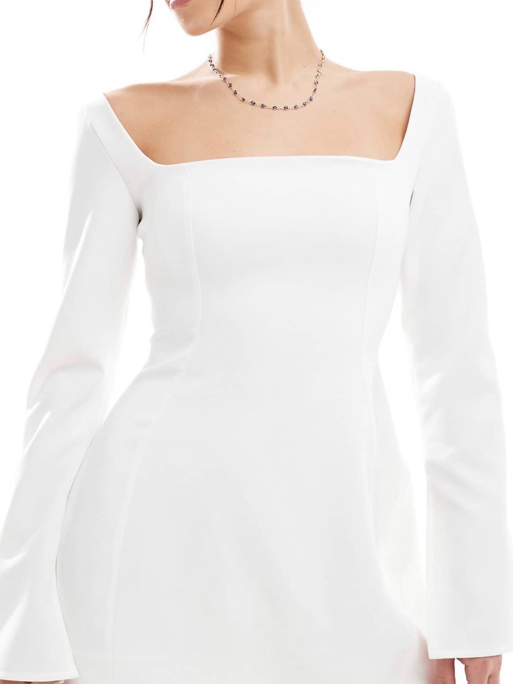 TFNC Cream Square Neck Long-Sleeve Mini Dress
